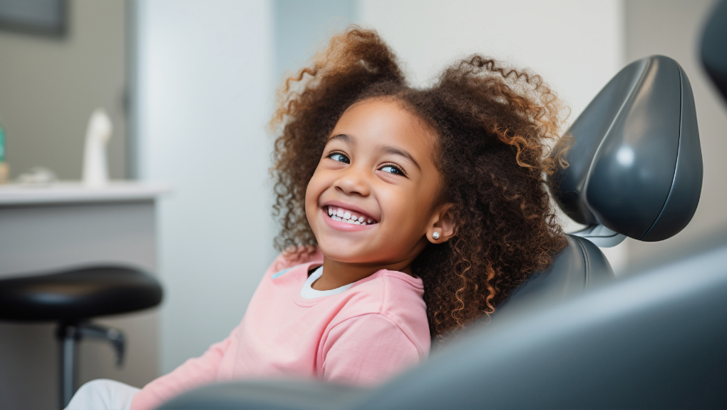 Happy child at a pediatric dental visit at Keene Family Dentistry